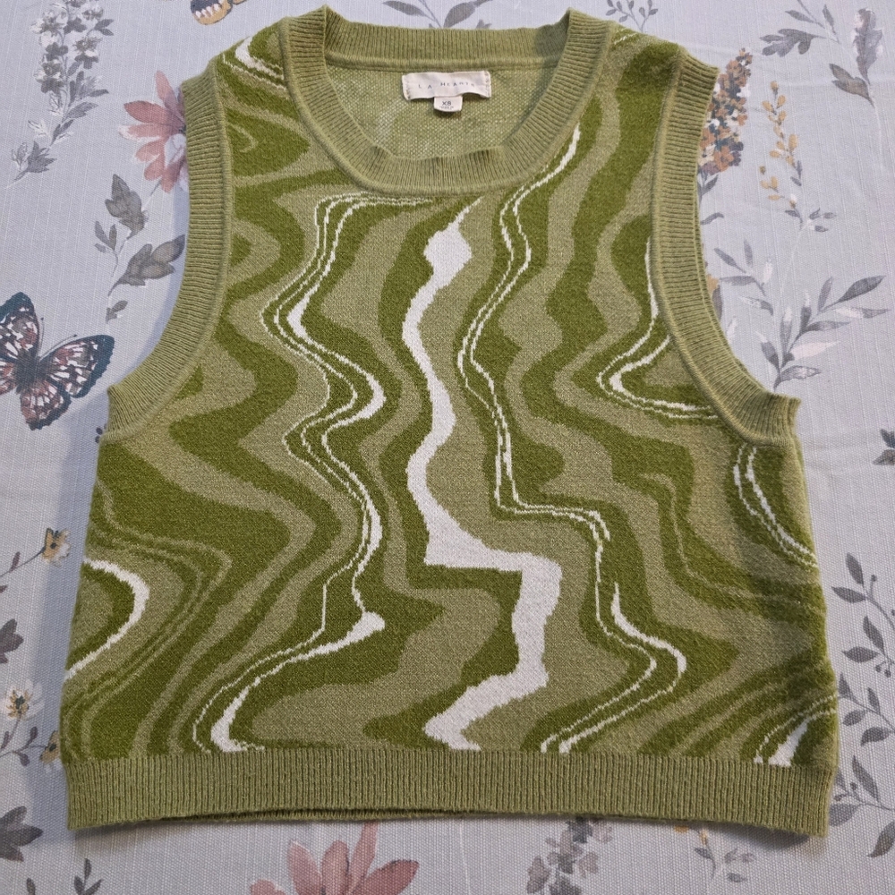L.A. Hearts Olive Abstract Knit Sweater Tank XS Retro Y2K Indie Aesthetic